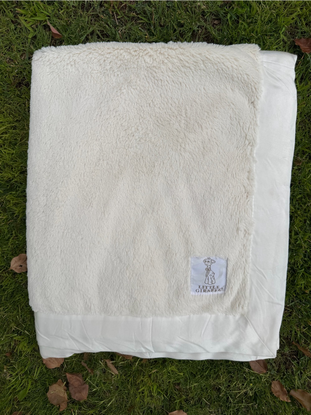 Little Giraffe Luxe Ivory Plush Security Blanket Satin Trim 31x35 Unisex GUC